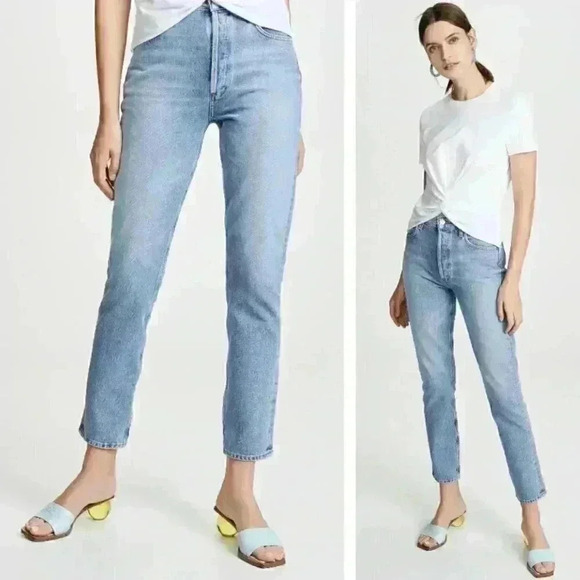 NEW Agolde Remy High Rise Straight Jeans in Collision Wash Preppy Premium Denim - Picture 1 of 9